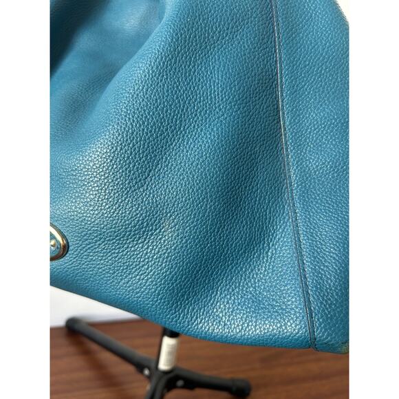 Pebbled Leather Coach Y2K Edie Hobo Shoulder Bag Blue Leather Handbag Turnlock - Picture 12 of 13